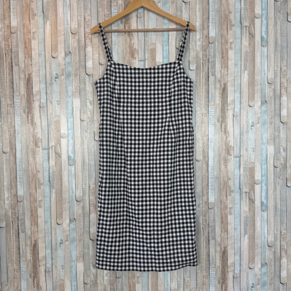 J.Crew 16 Sweetheart Linen Blend Gingham Sheath Tank Dress Black White Checked